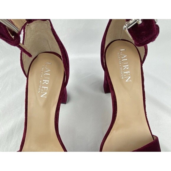 Lauren Ralph Dress Sandal Womens 6B Sylvia Velvet Purple Plum Heel Ankle Strap - Picture 6 of 13